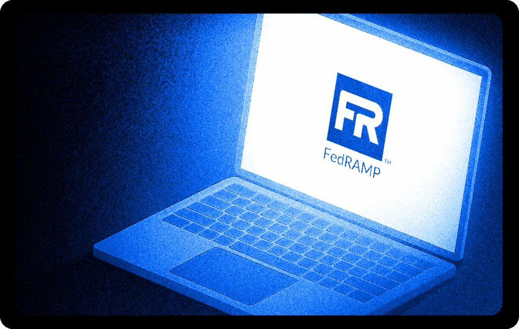 Abstract illustration of a computer with the FedRAMP logo