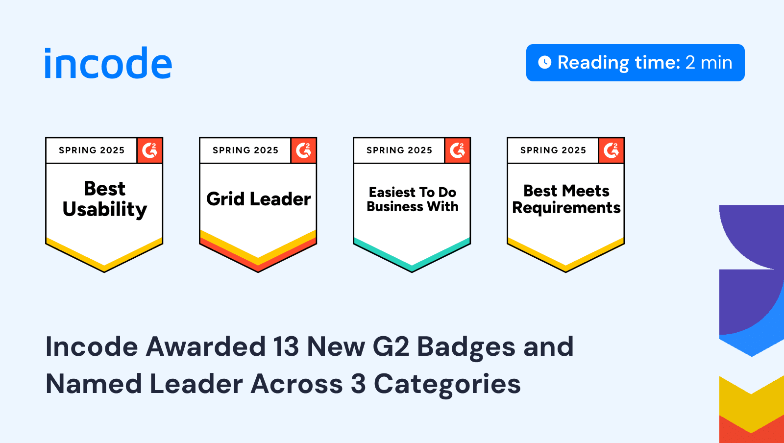 Incode Awarded 13 New G2 Badges and Named Leader Across 3 Categories